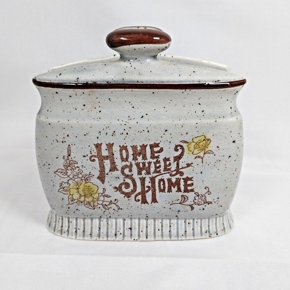 Unknown Other - Vintage 1970's Napkin Holder Ceramic 'Home Sweet Home' Japan Gray Brown Flowers